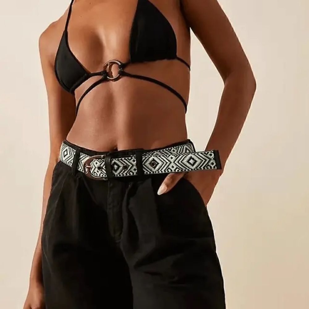 NWOT Free People Moving to Mars Belt Cotton S/M Green Black Leather Cotton Retro